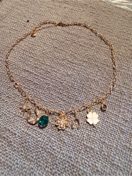 Mayamar Jewelry - 24k Gold Plated Charm Necklace with Emerald Green Gemstone